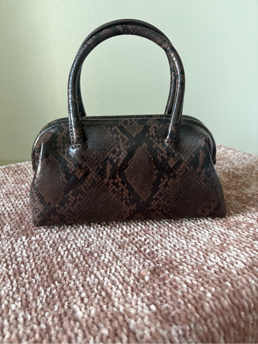 Vintage Y2K Brown Snakeskin Print Mini Handbag Shoulder Purse